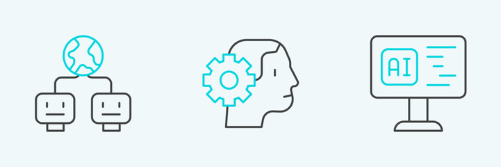 Set line Software, Artificial intelligence and Humanoid robot icon. Vector