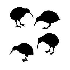 Four Kiwi Bird Silhouettes Showcase Unique Poses