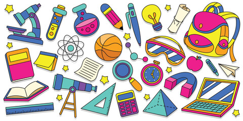 Set of back to school and science element vector illustration