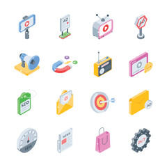 Get this latest bundle of digital marketing isometric style icons