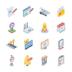 Get this premium collection of digital publicity isometric style icons