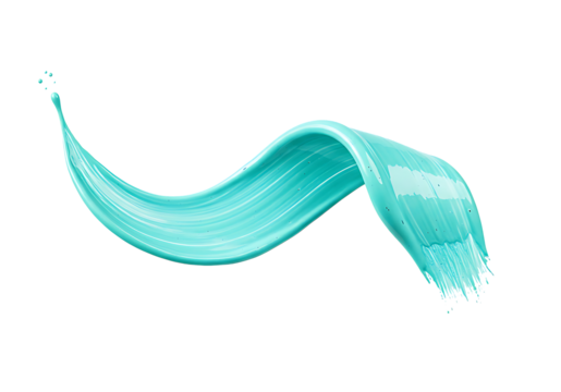 Turquoise paint streak creates a dynamic artistic splash against a clean, transparent background, suitable for graphic design elements.