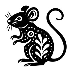Forest animal mouse in linocut textured style. Isolated on white background vector illustration