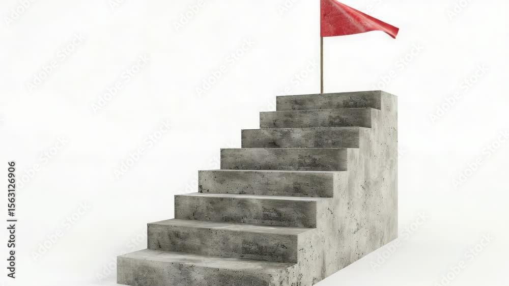Poster A staircase with a red flag at the top, suitable for use in contexts where attention is needed