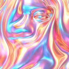 Naklejka premium Surreal visage iridescent fluid art digital expression human essence dreamy elegance