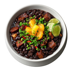 A flavorful bowl of feijoada with orange slices and lime isolated on transparent background