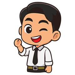 Obraz premium vector business man in white shirt smiling and clenching fist. cute