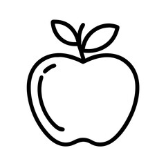 Simple black outline drawing of an apple with two leaves