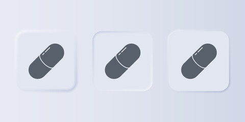 Grey Medicine pill or tablet icon isolated on grey background. Capsule pill and drug sign. Pharmacy design. Set icons in square buttons. Vector