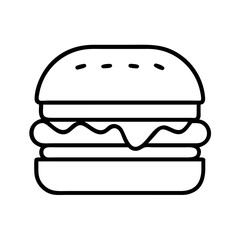 Monochrome Cartoon Burger Illustration with Toasted Buns and Melted Cheese