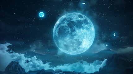 
"Holographic moon phase display in sci-fi control room 