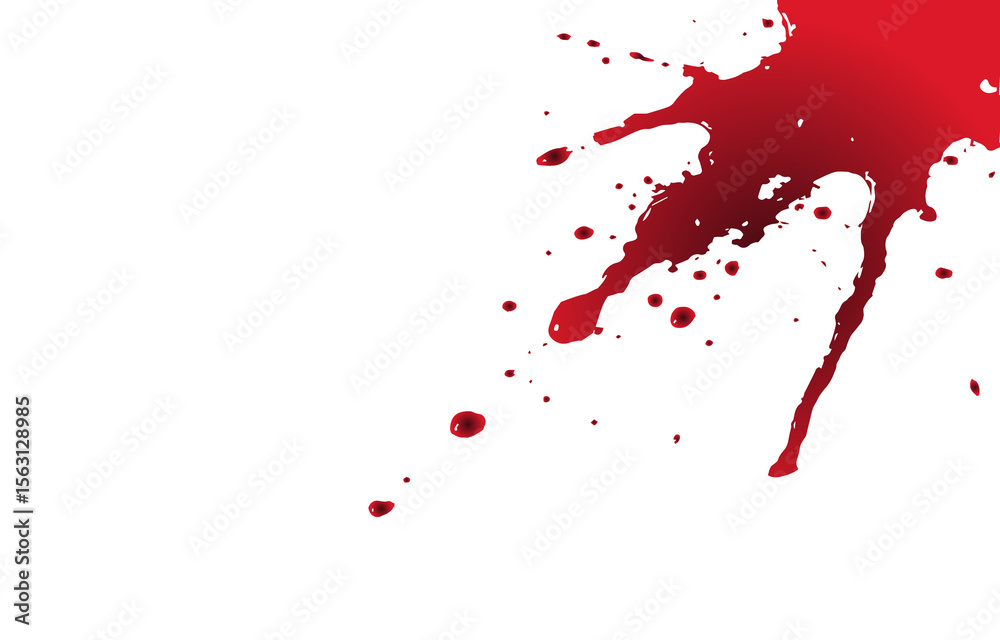 Poster a dynamic splash of deep red blood splatters and drips with a gradient effect isolated on transparen