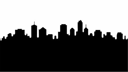 Naklejka premium Silhouette of a cityscape with various buildings and skyscrapers against a white background in a simple style