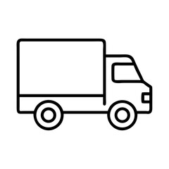 Black outline of a box truck vehicle on a white background