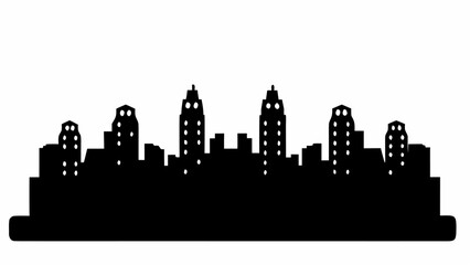 Fototapeta premium Silhouette of a cityscape with various buildings including skyscrapers and smaller structures against a white sky