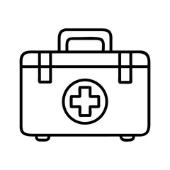 First Aid Kit Illustration in Black and White Outline Style Drawing
