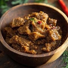 Savory, spiced beef cubes in a bowl