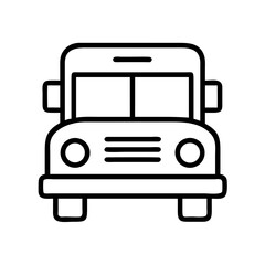 A simple linear icon depicting a school bus front view facing forward
