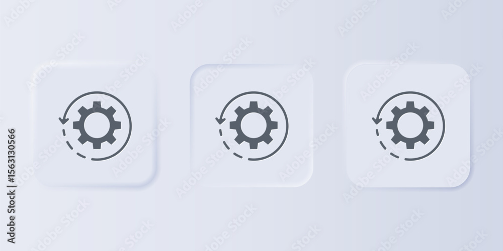 Poster grey gear and arrows as workflow concept icon isolated on grey background. gear reload sign. set ico