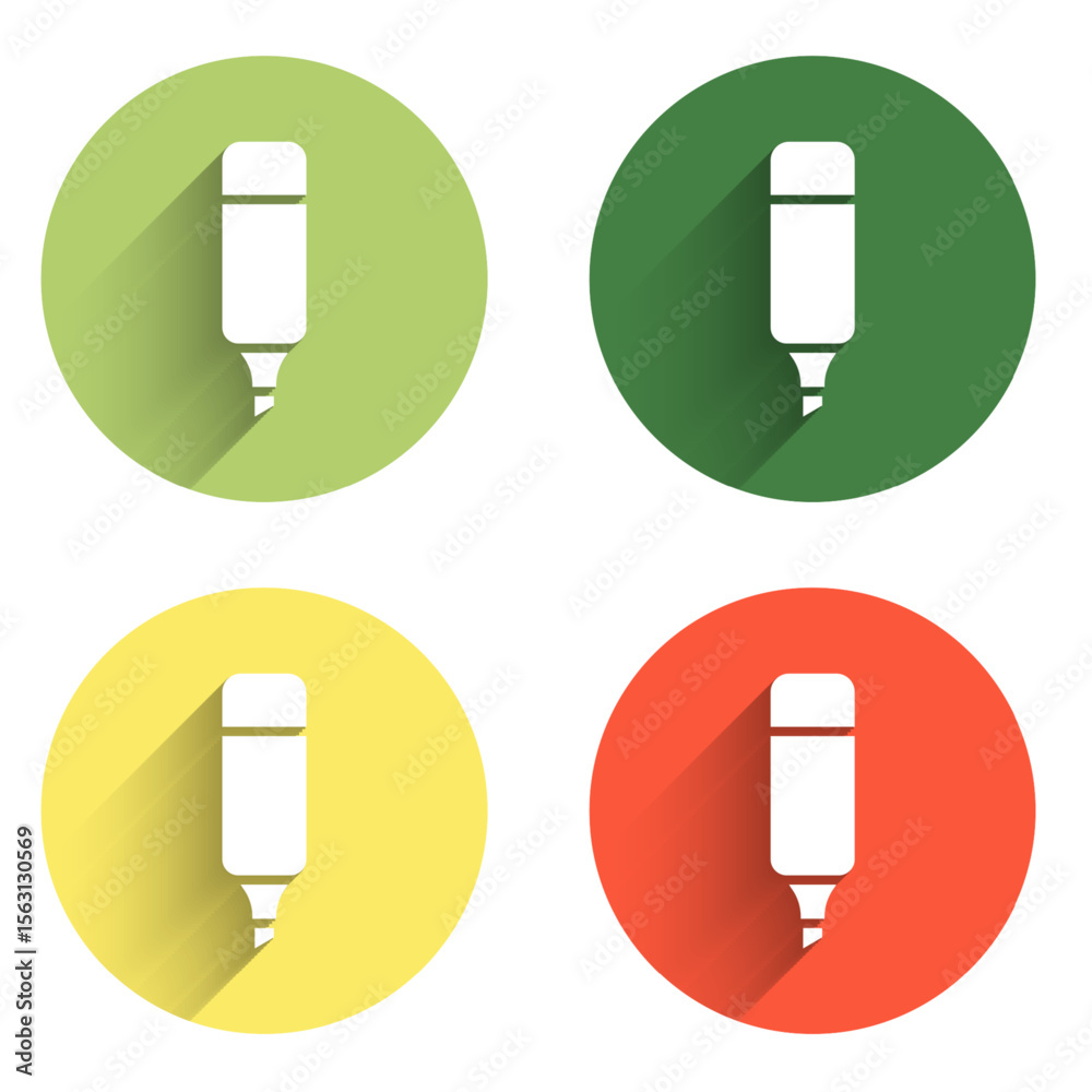 Fototapete set marker pen icon isolated with long shadow background. color circle button. vector