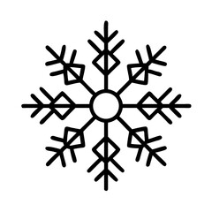 Symmetrical snowflake illustration with six points and geometric shapes in black and white