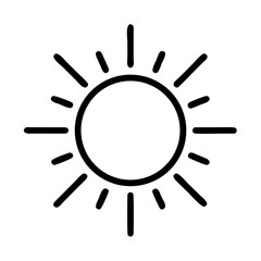 Simple Sun with Rays Icon in Black and White, representing sunlight