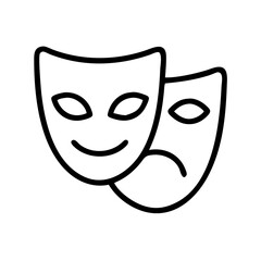 Theater Masks Depicting Comedy and Tragedy in Black and White Outline