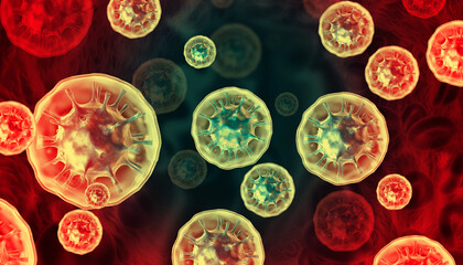 Cancer cells. Cancer outbreak and treatment for malignant cancer cells in a human body. 3d illustration
