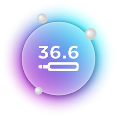White Medical thermometer showing normal temperature icon isolated on white background. Blue and purple gradient circle background. Vector