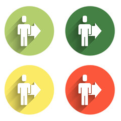 Set Leader of a team of executives icon isolated with long shadow background. Color circle button. Vector