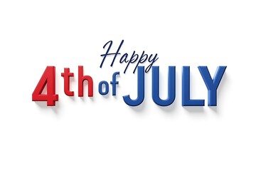 Clean, bold “Happy 4th of July” text in red, white, and blue with subtle shadows on a pure white background
