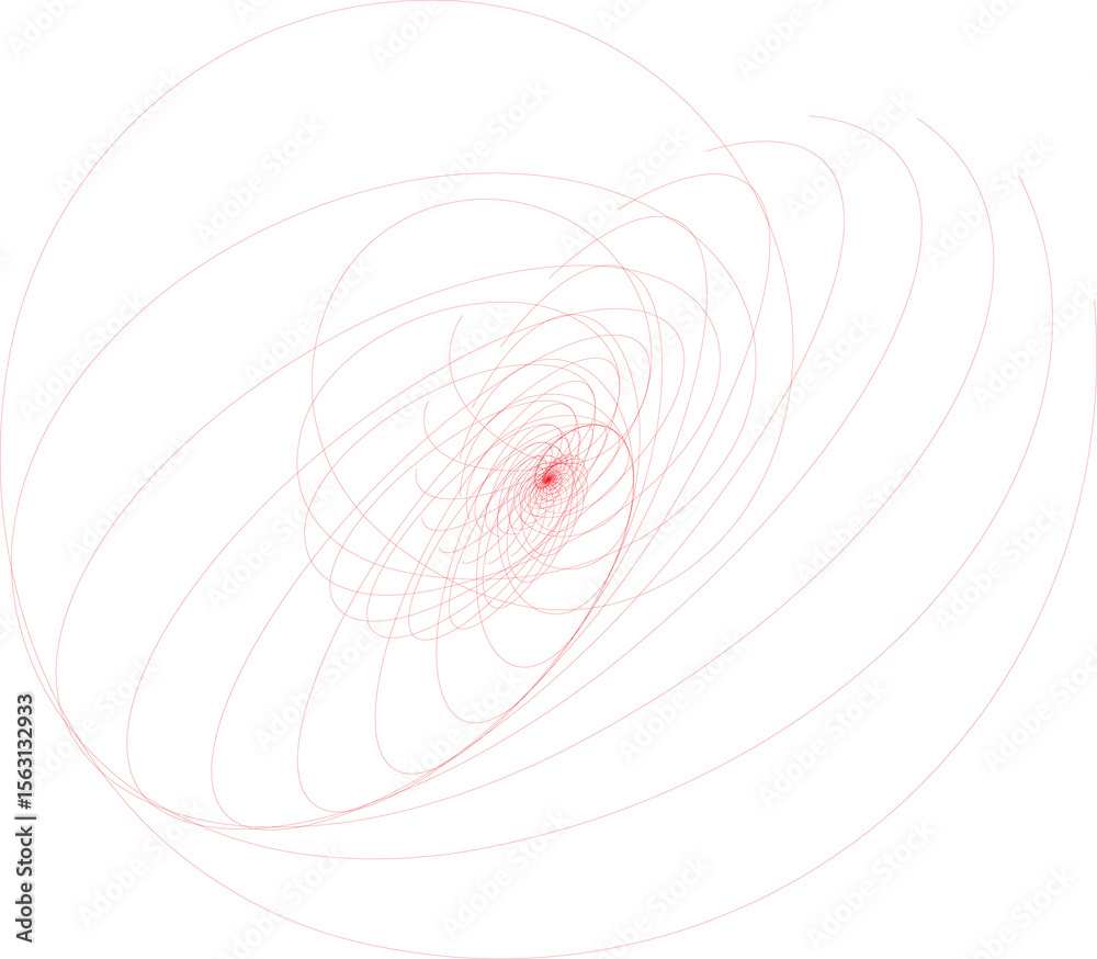 Poster intricate red spiral pattern with converging lines on transparent background isolated on transparent