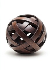 Dark brown wooden sphere, woven design (1)