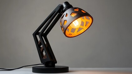 Modern, adjustable desk lamp with a sculpted, geometric shade