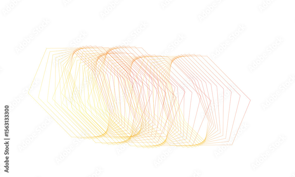 Poster abstract geometric pattern of overlapping hexagons with a gradient of yellow to red isolated on tran