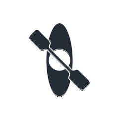 Black Kayak and paddle icon isolated on white background. Kayak and canoe for fishing and tourism. Outdoor activities. Vector