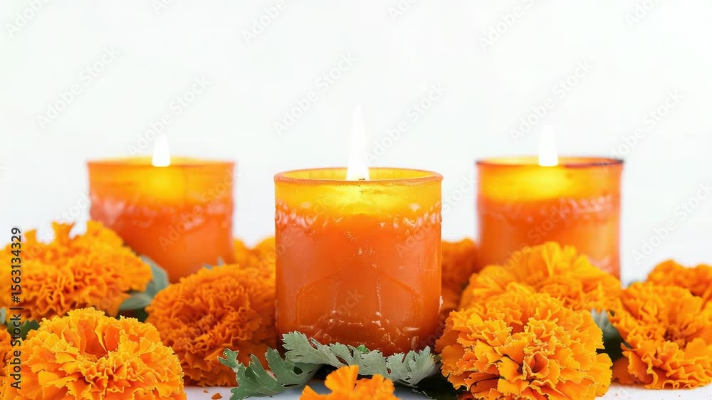Poster A group of three candles placed side by side, perfect for a warm and cozy atmosphere