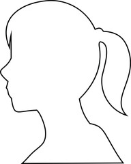  woman outline icon with abstract hairstyle in side view, perfect for branding and ads.