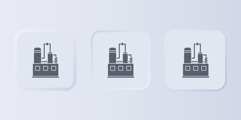 Grey Oil and gas industrial factory building icon isolated on grey background. Set icons in square buttons. Vector