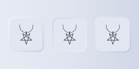 Grey Pentagram on necklace icon isolated on grey background. Magic occult star symbol. Set icons in square buttons. Vector