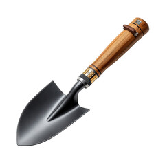 A small brown and black gardening shovel isolated on transparent background