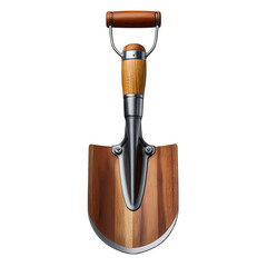 A small brown and silver gardening shovel isolated on transparent background