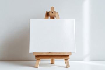 White Studio Flatlay with Blank Canvas on Wooden Easel