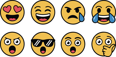 Emoji Faces with Different Expressions for Social Media and Messaging Designs