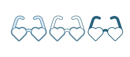Blue Heart shaped love glasses icon isolated on white background. Suitable for Valentine day card design. Vector
