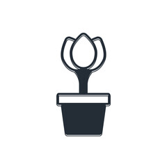 Black Flower tulip in pot icon isolated on white background. Plant growing in a pot. Potted plant sign. Vector