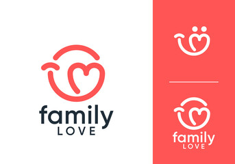 simple smile love family logo. healthcare symbol design concept
