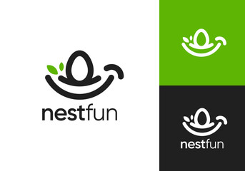 nest smile with bird egg nature logo vector design