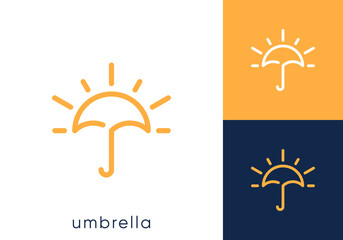 umbrella with sun line art logo vector design concept