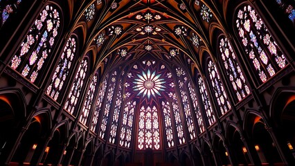 Majestic Stained Glass in a Gothic Cathedral (ゴシック様式の大聖堂にある荘厳なステンドグラス)